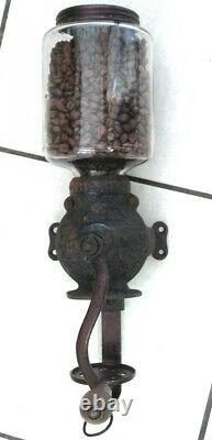 Antique Arcade Crystal Cast Iron Wall Mount Coffee Grinder NICE