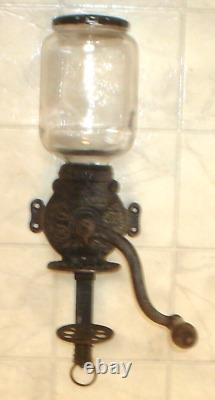 Antique Arcade Crystal Cast Iron Wall Mount Hand Crank Coffee Grinder (No Cup)