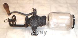 Antique Arcade Crystal Cast Iron Wall Mount Hand Crank Coffee Grinder (No Cup)