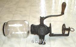 Antique Arcade Crystal Cast Iron Wall Mount Hand Crank Coffee Grinder (No Cup)