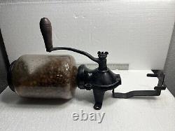 Antique Arcade Crystal Coffee Grinder Cast Iron Wall Mount Mill