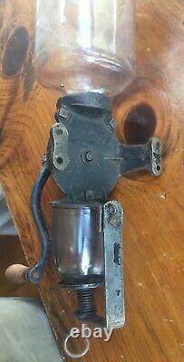 Antique Arcade Crystal Coffee Grinder Mill Catch Cup Kitchen Primitive Cast Iron