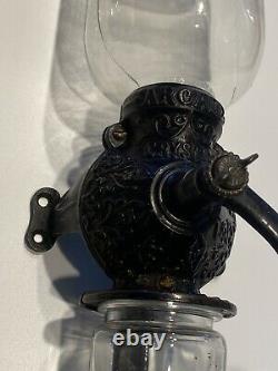 Antique Arcade Crystal Coffee Grinder Wall Mount Cast Iron Mill. Works Great