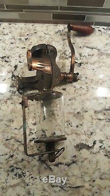 Antique Arcade Crystal Coffee Grinder Wall Mount Mill with Original Catch Cup