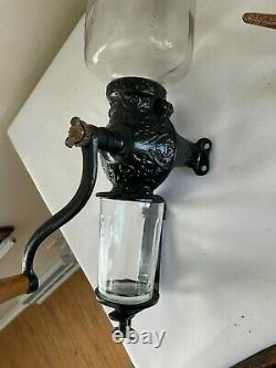 Antique Arcade Crystal No 3 Coffee Grinder Cast Iron Wall Complete withCatch Cup