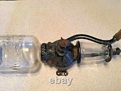 Antique Arcade Crystal No. 3 Wall Coffee Grinder Mill, Original Bean Jar & Lid