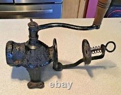 Antique Arcade Crystal No. 3 Wall Coffee Grinder Mill, Original Bean Jar & Lid