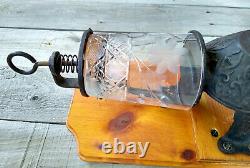 Antique Arcade Crystal No. 3 Wall Coffee Grinder Mill, Original Bean Jar & Lid