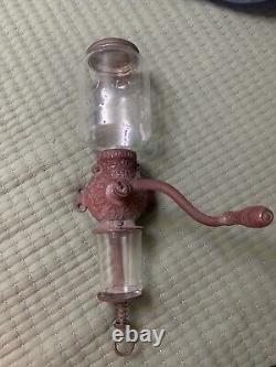 Antique Arcade Crystal No. 3-red Coffee Grinder With Original Catch Cup