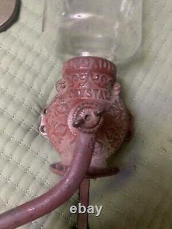 Antique Arcade Crystal No. 3-red Coffee Grinder With Original Catch Cup