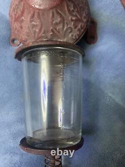 Antique Arcade Crystal No. 3-red Coffee Grinder With Original Catch Cup