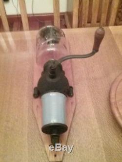 Antique Arcade Crystal Wall Mount Coffee Grinder with original Catch Cup