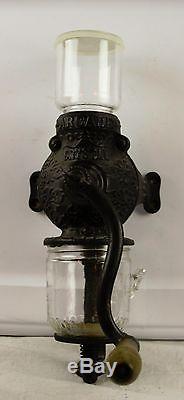 Antique Arcade Crystal Wall Mount Coffee Mill Grinder No. 3 Jars were Replaced
