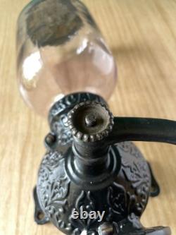 Antique Arcade Crystal Wall Mounted Coffee Grinder Mill Purple Glass Cast Iron
