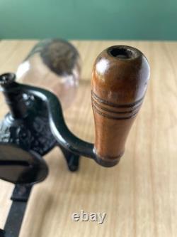 Antique Arcade Crystal Wall Mounted Coffee Grinder Mill Purple Glass Cast Iron