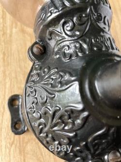 Antique Arcade Crystal Wall Mounted Coffee Grinder Mill Purple Glass Cast Iron