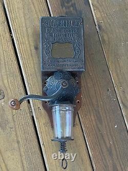 Antique Arcade Golden Rule Cast Iron Wall Mounted Advertising Coffee Grinder