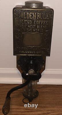 Antique Arcade Golden Rule Wall Mount Wood & Cast Iron Coffee Grinder MILL