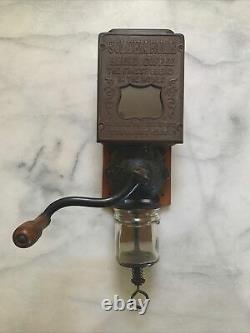 Antique Arcade Golden Rule Wall Mount Wood & Cast Iron Coffee Grinder MILL