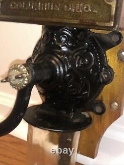 Antique Arcade Golden Rule Wall Mount Wood & Cast Iron Coffee Grinder MILL