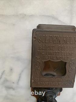 Antique Arcade Golden Rule Wall Mount Wood & Cast Iron Coffee Grinder MILL