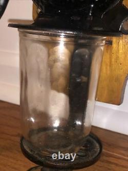 Antique Arcade Golden Rule Wall Mount Wood & Cast Iron Coffee Grinder MILL