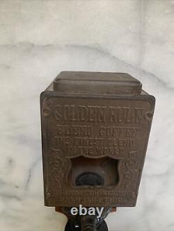 Antique Arcade Golden Rule Wall Mount Wood & Cast Iron Coffee Grinder MILL