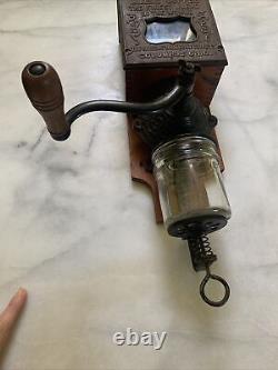 Antique Arcade Golden Rule Wall Mount Wood & Cast Iron Coffee Grinder MILL
