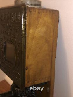 Antique Arcade Golden Rule Wall Mount Wood & Cast Iron Coffee Grinder MILL