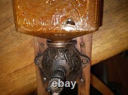 Antique Arcade Jewel embossed glass wall mount coffee grinder RARE