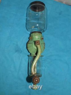 Antique Arcade Number 4 Coffee Grinder Wall Mount Old Green Complete Original