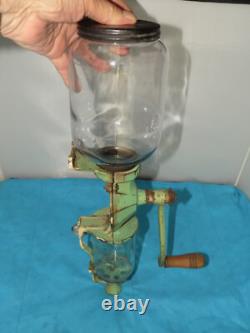 Antique Arcade Number 4 Coffee Grinder Wall Mount Old Green Complete Original