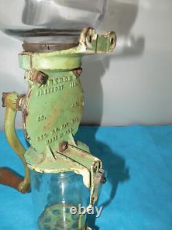 Antique Arcade Number 4 Coffee Grinder Wall Mount Old Green Complete Original