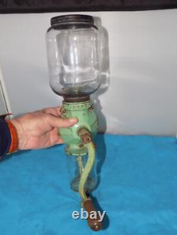 Antique Arcade Number 4 Coffee Grinder Wall Mount Old Green Complete Original