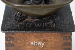 Antique Austrian Coffee Mill Grinder Wood Cast Iron Brass Wien Vienna No. 0