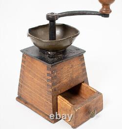 Antique Austrian Coffee Mill Grinder Wood Cast Iron Brass Wien Vienna No. 0