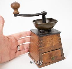 Antique Austrian Coffee Mill Grinder Wood Cast Iron Brass Wien Vienna No. 0