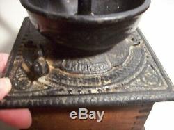 Antique BRIGHTON Coffee Grinder with Dovetail Wood & Ornate Cast Iron