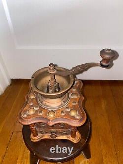 Antique Belgian wooden manual coffee grinder vintage decor
