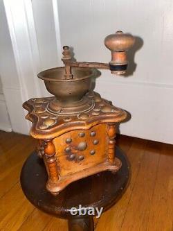 Antique Belgian wooden manual coffee grinder vintage decor