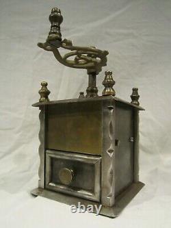 Antique Big Heavy Extraordinary Iron and Brass Coffee Grinder Mill