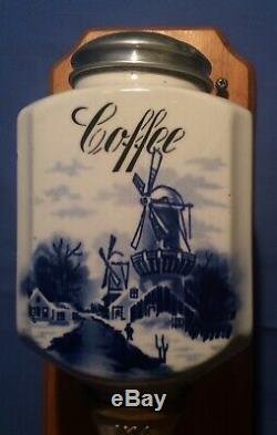 Antique Blue & White Dutch Windmill Wall Mount Coffee Grinder Mill. Germany
