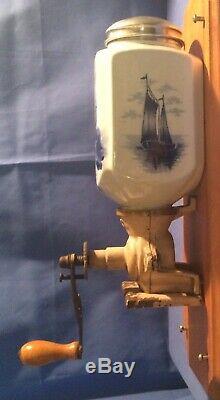 Antique Blue & White Dutch Windmill Wall Mount Coffee Grinder Mill. Germany