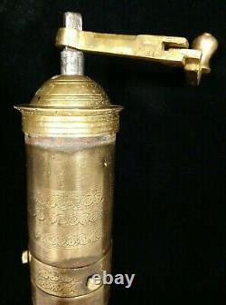 Antique Brass Coffee Grinder Rare Ottoman Made in Lebanon Hand Crank Mill