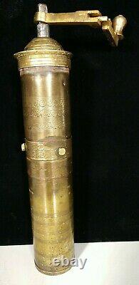 Antique Brass Coffee Grinder Rare Ottoman Made in Lebanon Hand Crank Mill