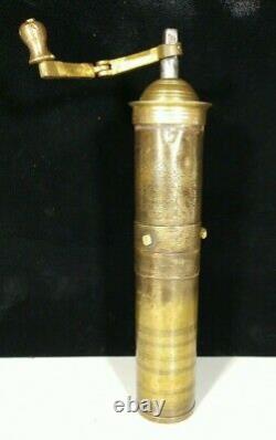 Antique Brass Coffee Grinder Rare Ottoman Made in Lebanon Hand Crank Mill