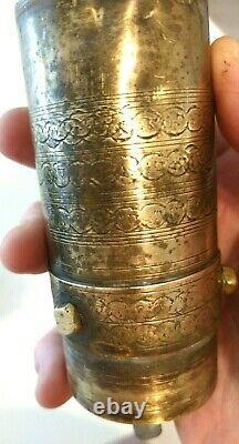 Antique Brass Coffee Grinder Rare Ottoman Made in Lebanon Hand Crank Mill