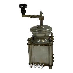 Antique Brass and Silver Tone Coffee Grinder Country Style With Drawer Vintage