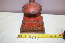 Antique C. 1900 Griswold Grand Union Tea Co. Cast Iron Coffee Grinder Mill Sign