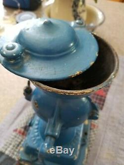Antique CAST IRON Enterprise COFFEE GRINDER Original Paint blue charmer OLD
